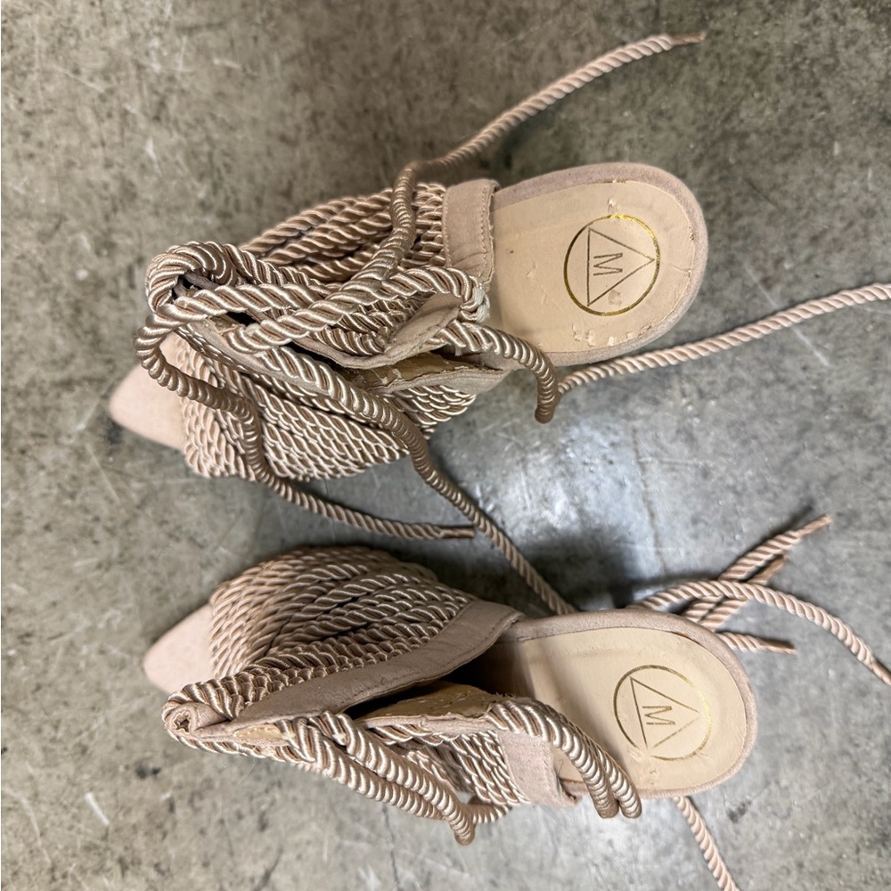 Beige Strappy Heeled Sandals - Picture 1 of 5